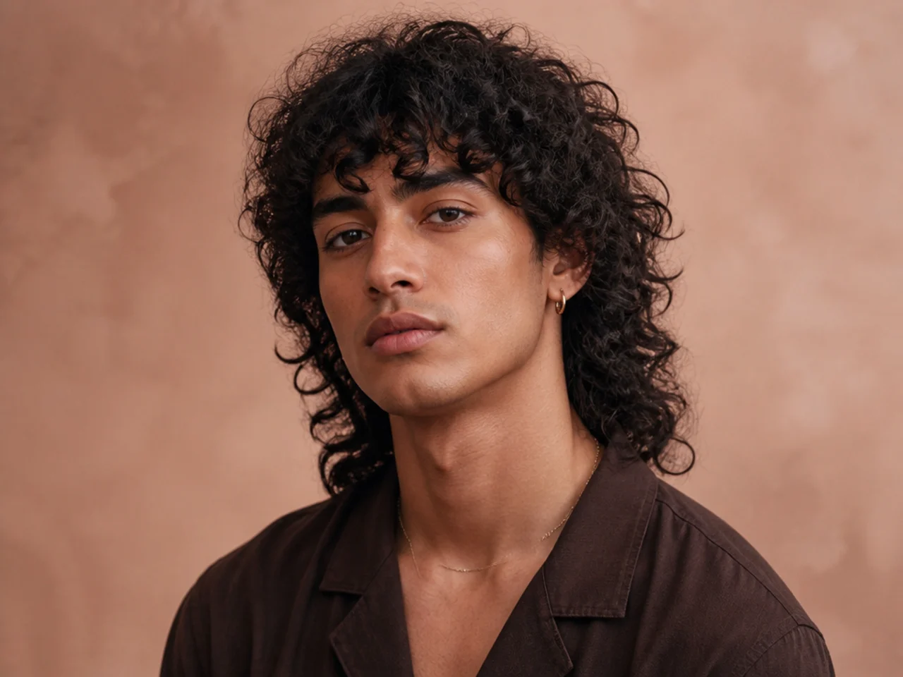 Men's wolf cut on coily hair