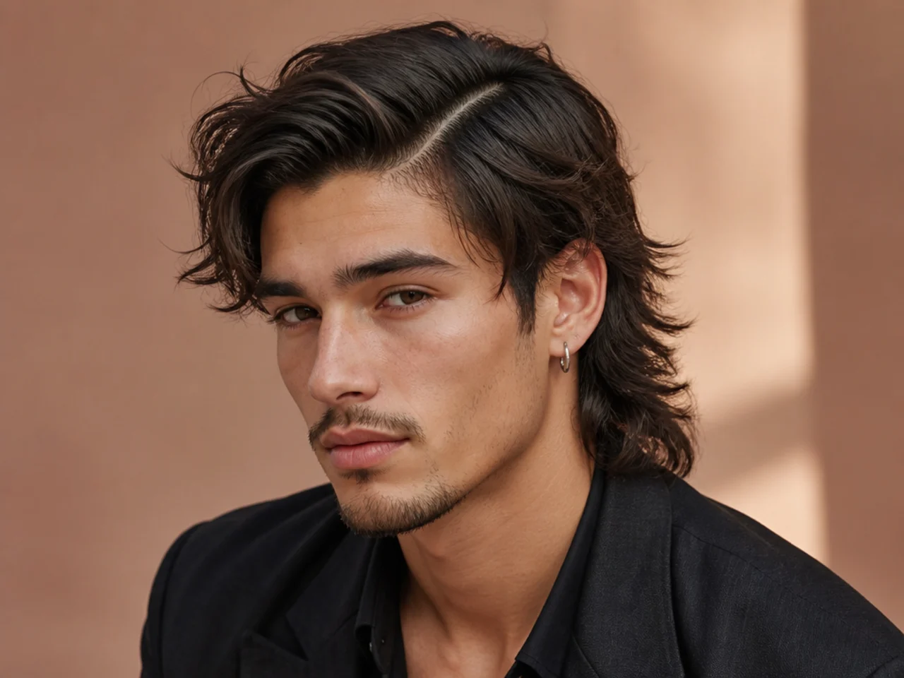 Men's wolf cut with a hard part