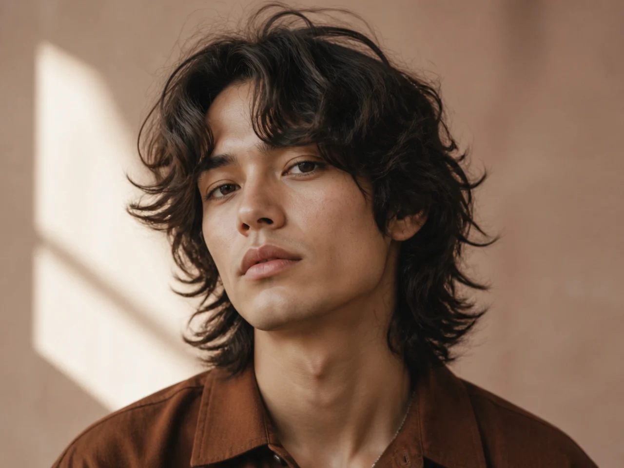 Wavy men's wolf cut
