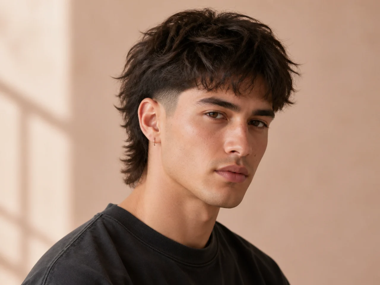 Men's wolf cut with a low taper fade