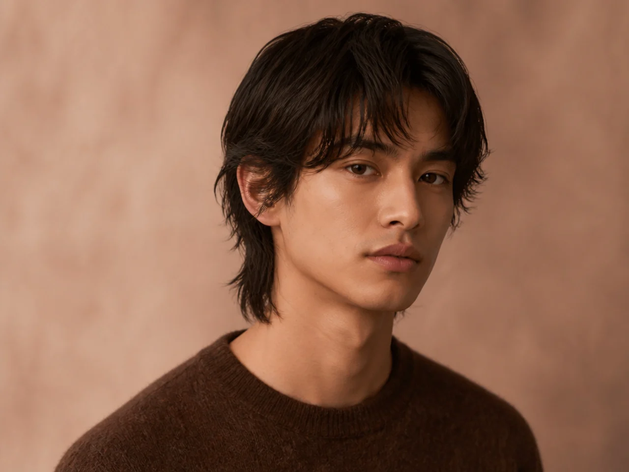 A subtle minimal men's wolf cut