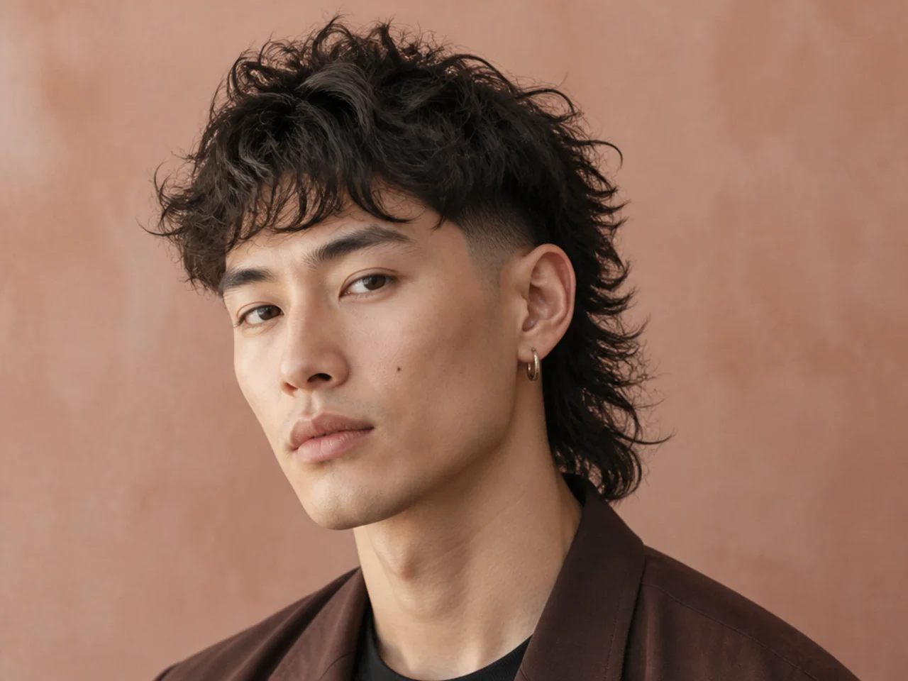 Men's wolf cut with a mid fade