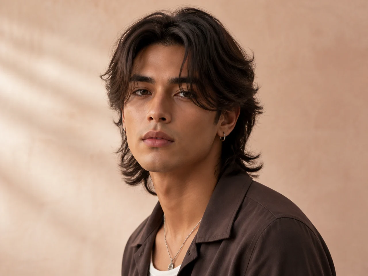 Men's wolf cut with a middle part
