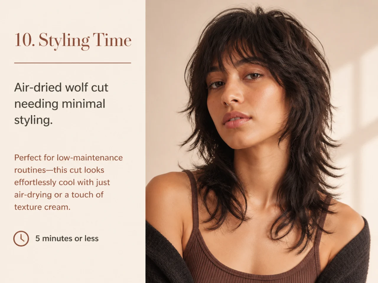 Air-dried wolf cut needing minimal styling