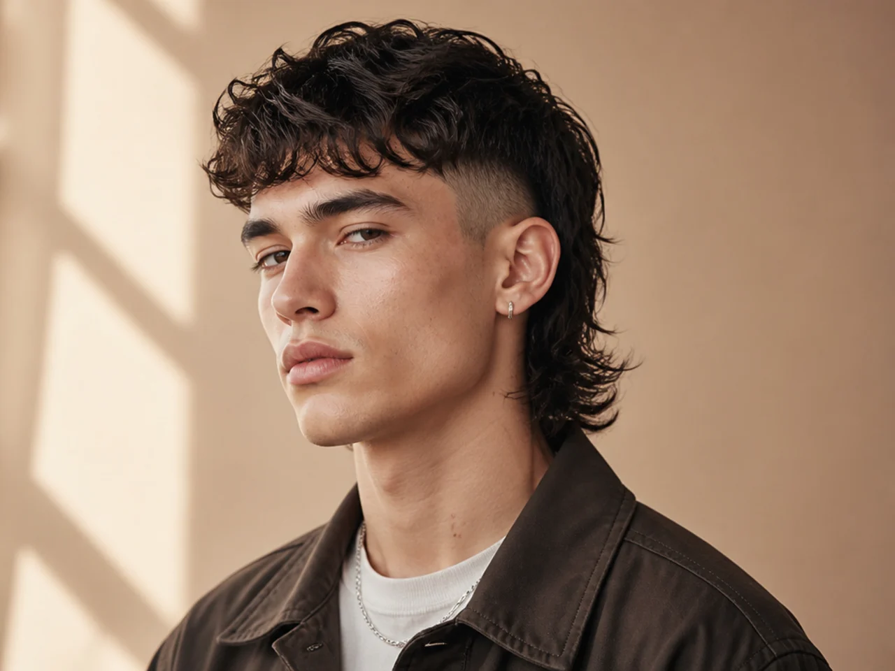 Mullet paired with a burst fade at the sides