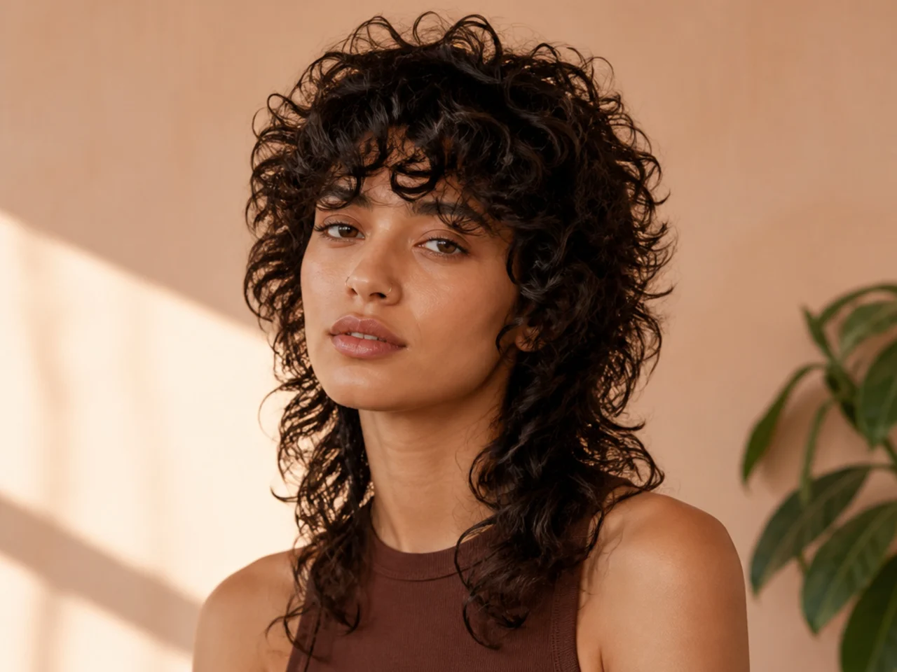 Curly wolf cut with well-defined layers