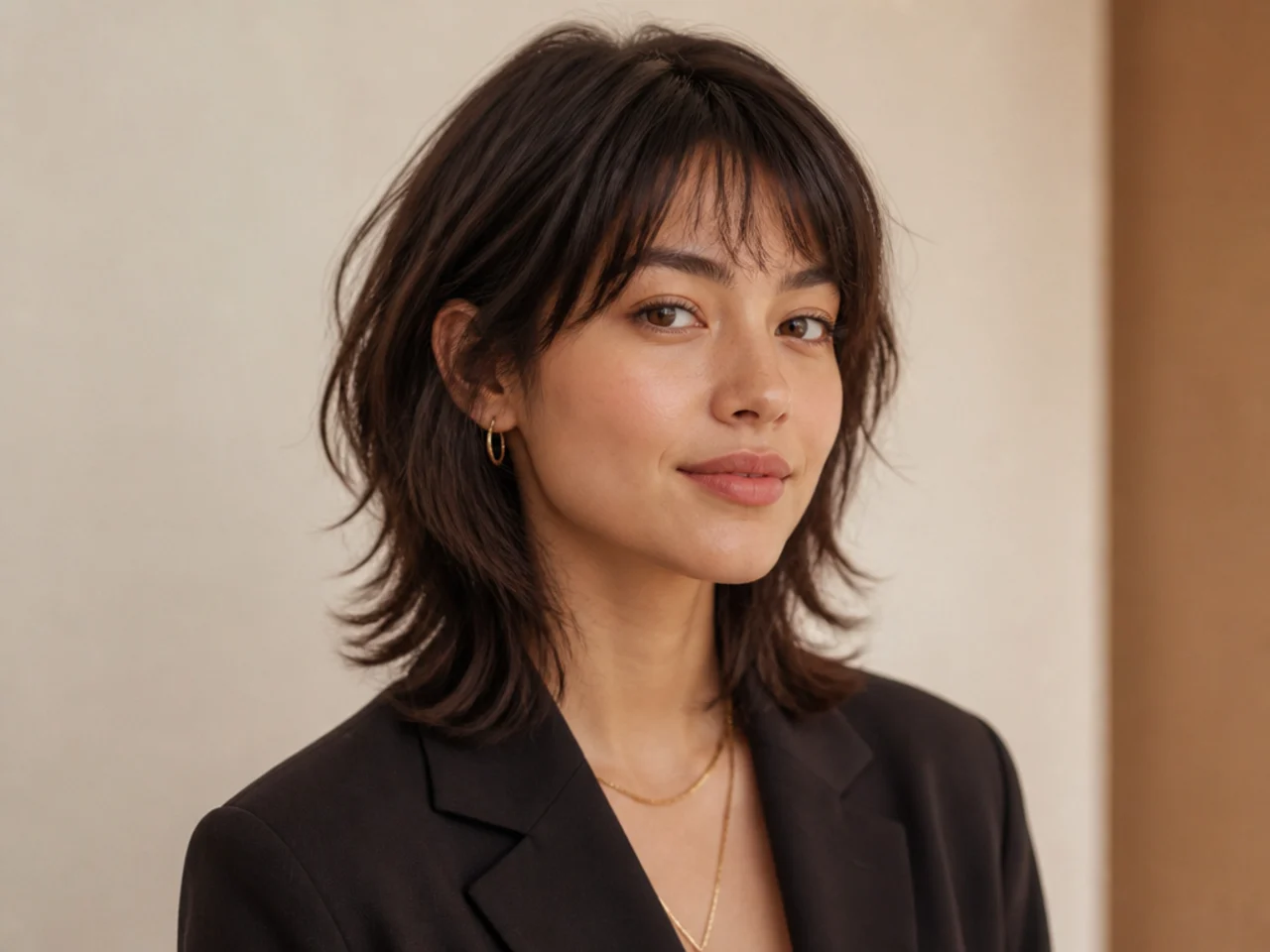 A subtle wolf cut suitable for an office setting