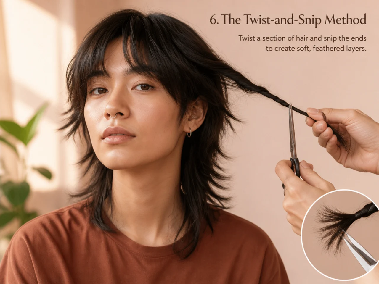 A twisted section with protruding ends being snipped