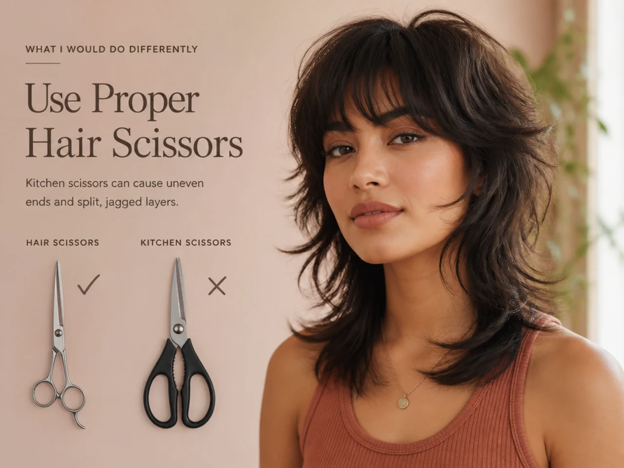 Proper hair scissors beside blunt kitchen scissors