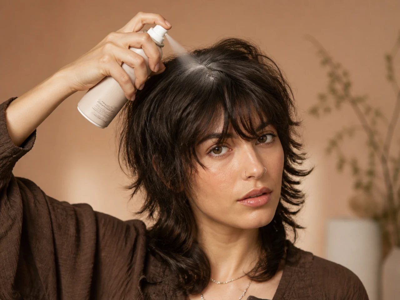 Dry shampoo applied to fringe roots