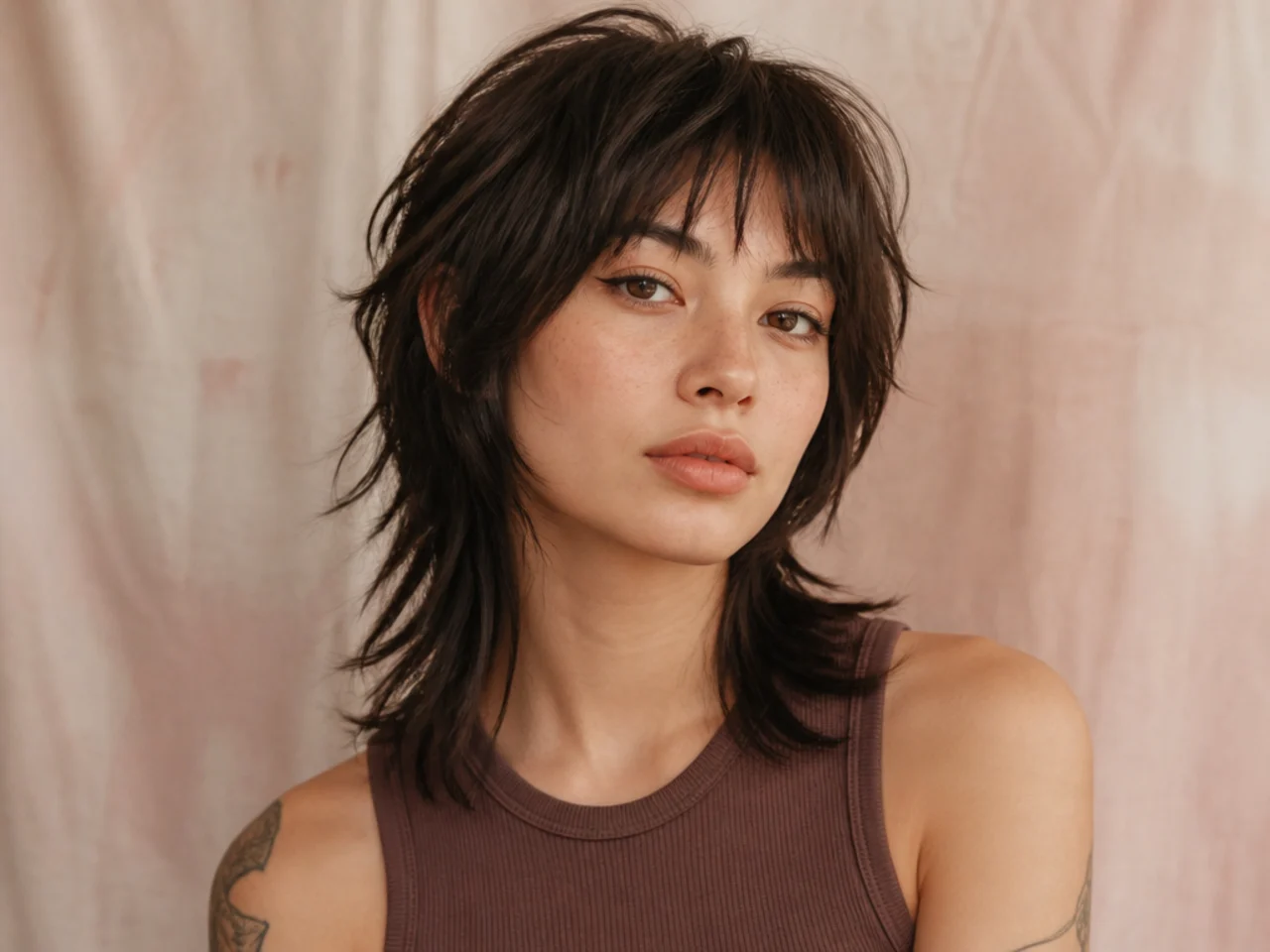 Air-dried piecey wolf cut bangs