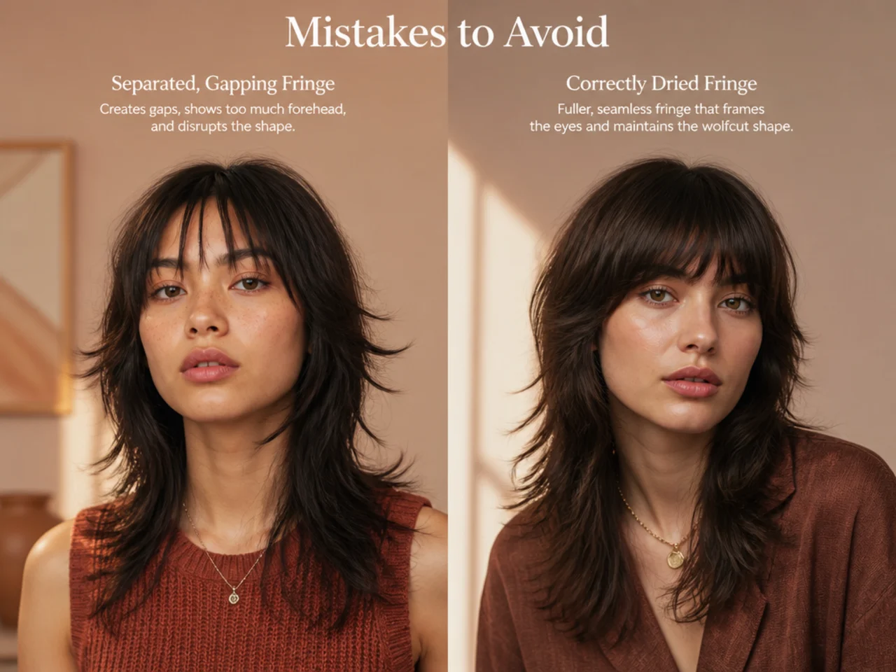 A separated gapping fringe beside a correctly dried one