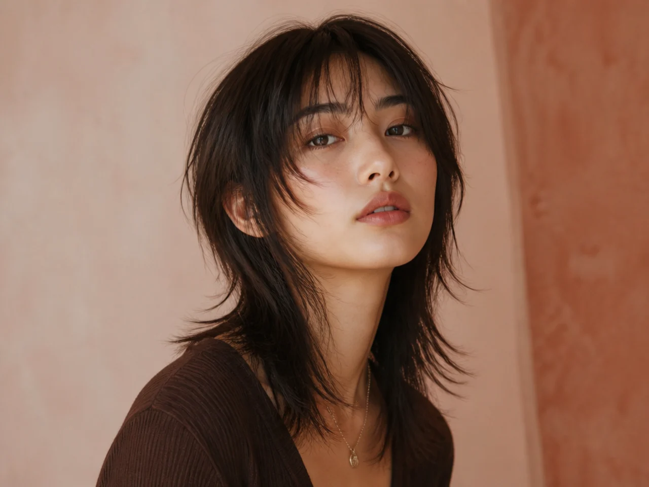 Wolf cut with fine face-framing tendrils