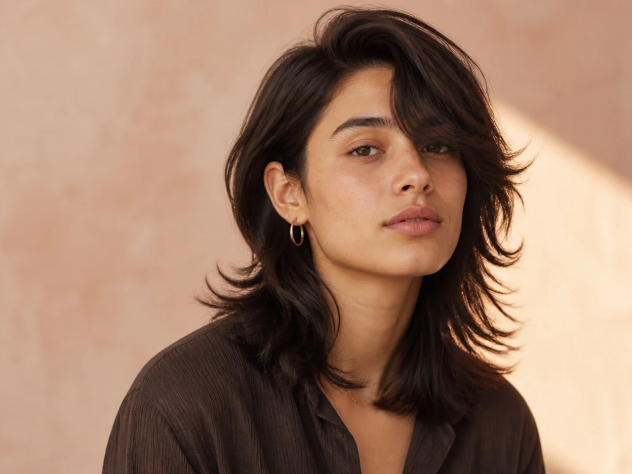 Wolf cut with a deep side parting