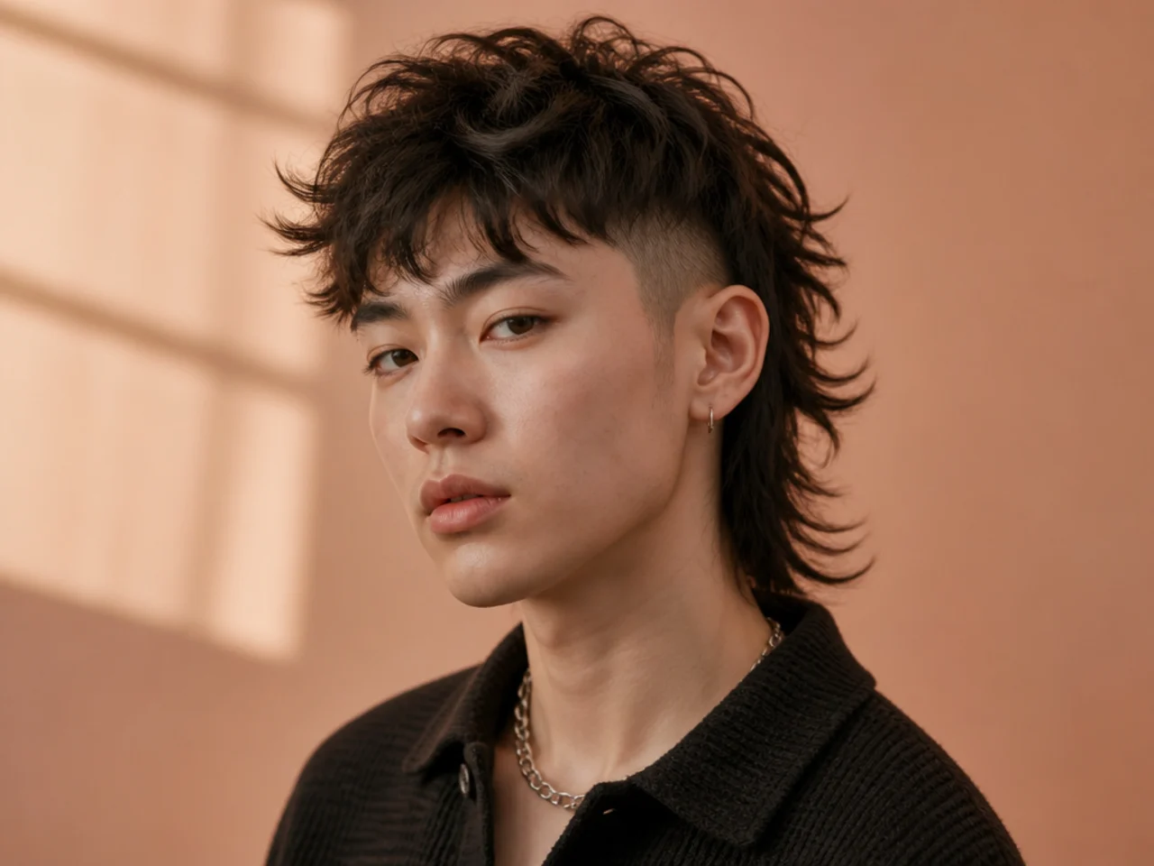 Wolf cut with faded sides and a layered top