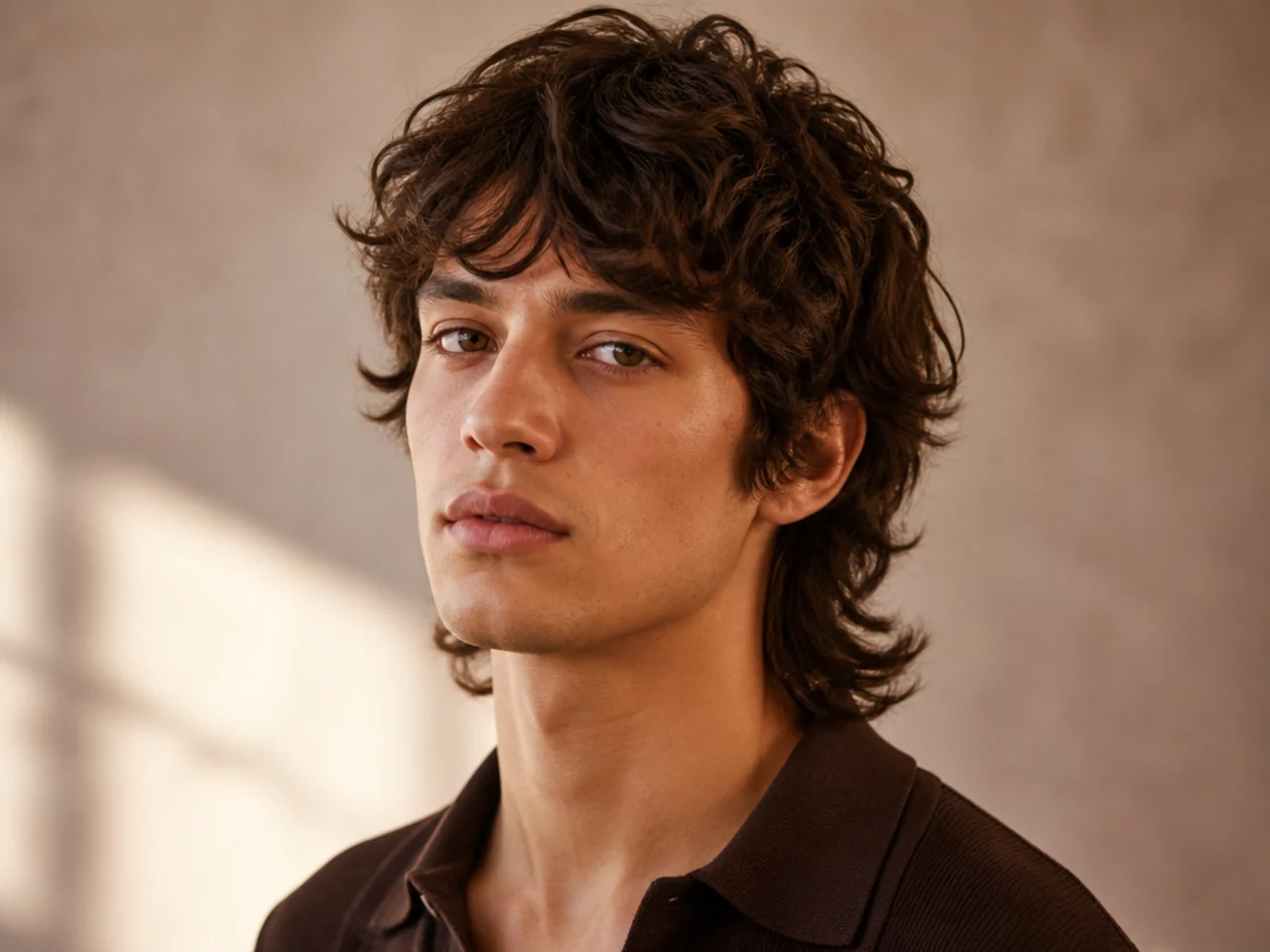 Men's wolf cut with layered crown and length at the nape