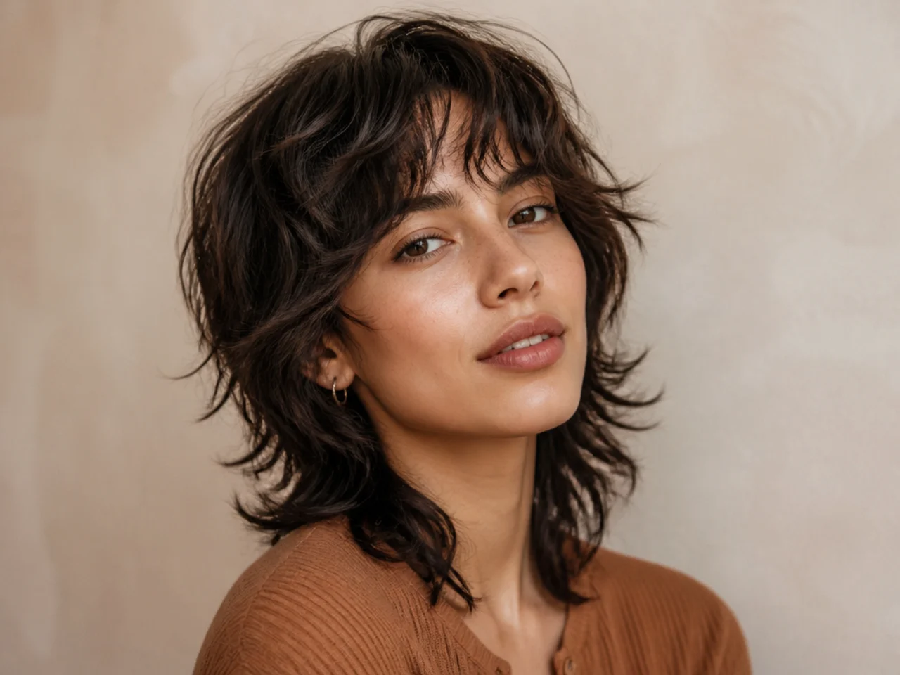 Wavy wolf cut with natural texture through the layers