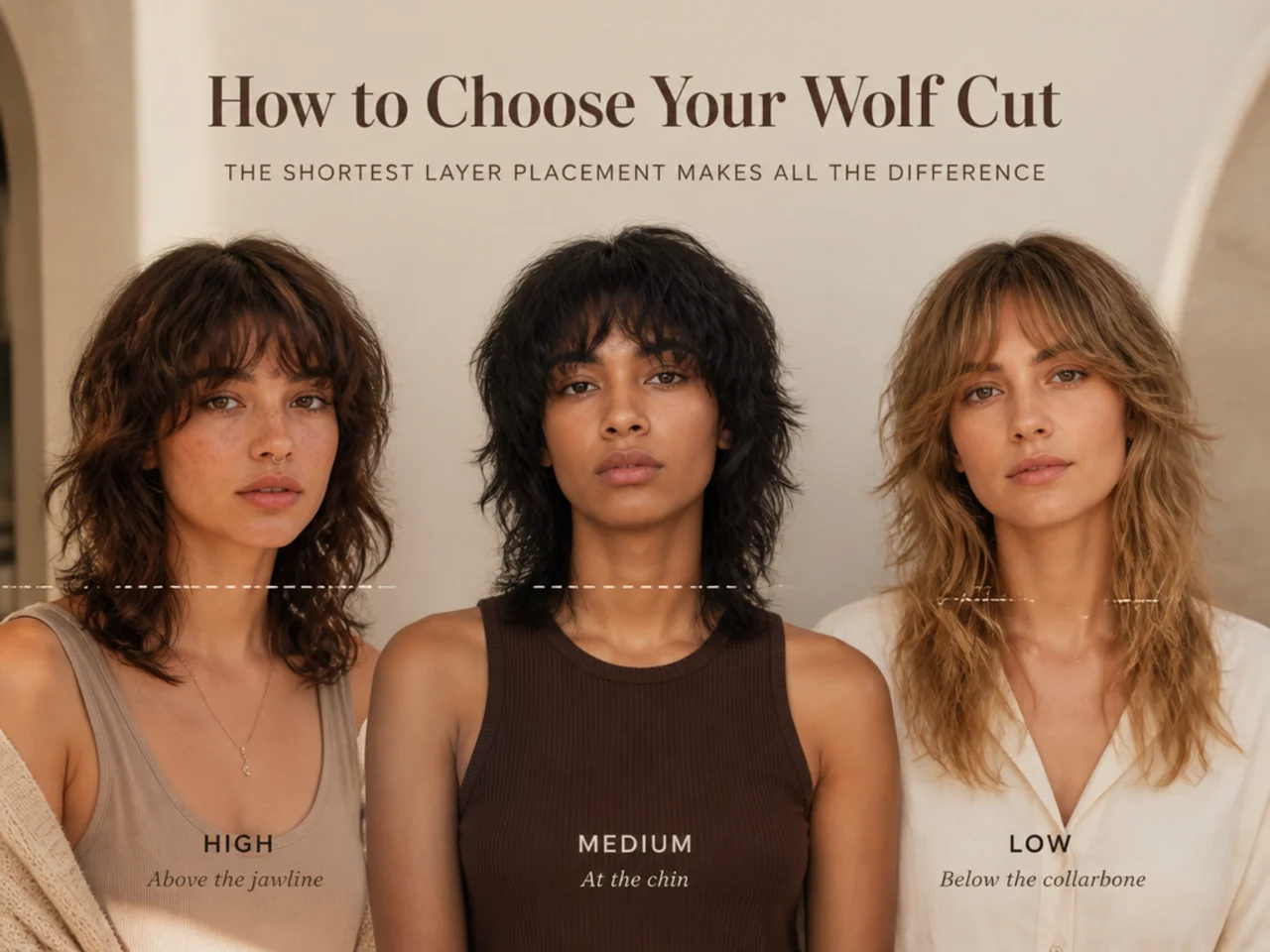 Three wolf cuts with the shortest layer at different heights for comparison