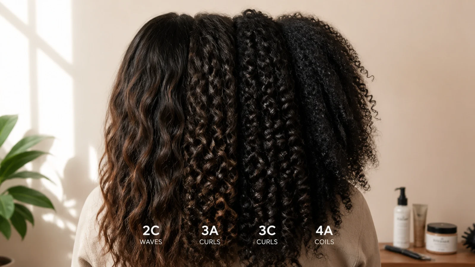 A row of curl patterns from soft waves through to tight coils