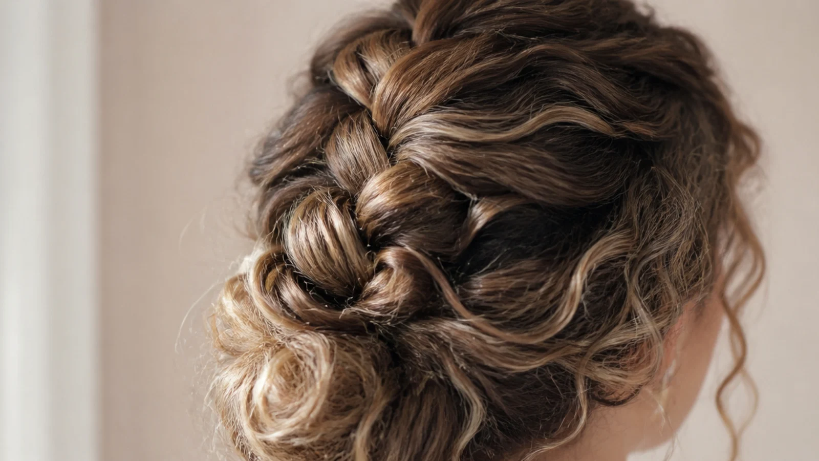 A single french braid running down the back of curly hair