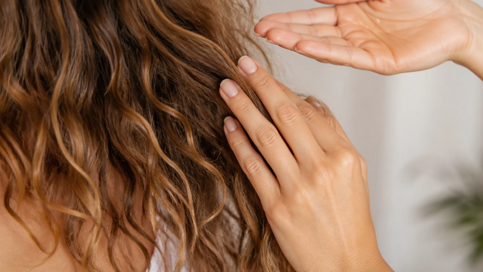 A dropper of oil held above the ends of dry hair