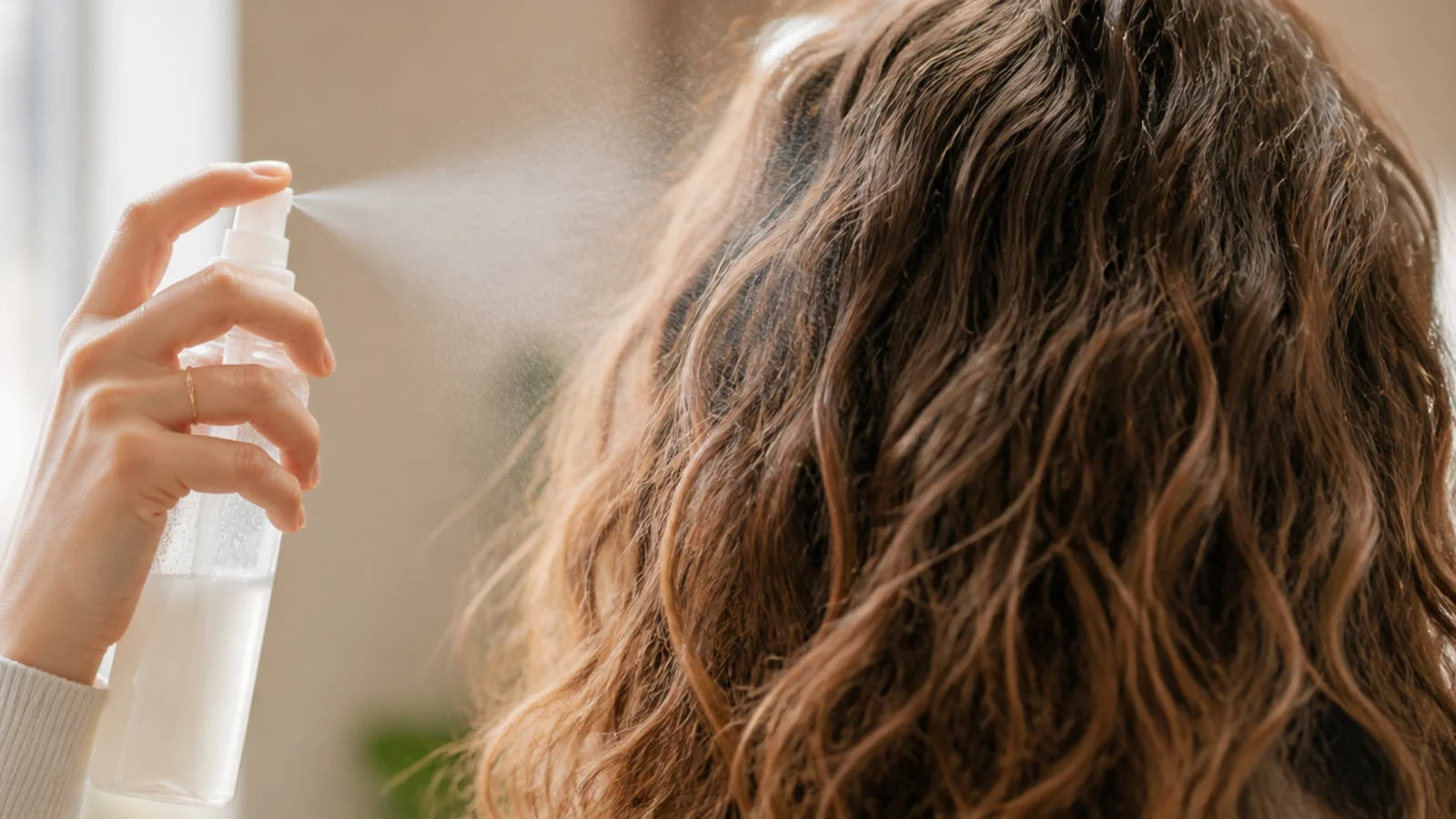 A fine water mist sprayed over second day hair