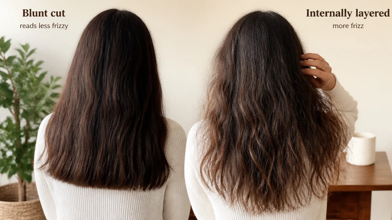 A stylist lifting interior sections to check layer lengths