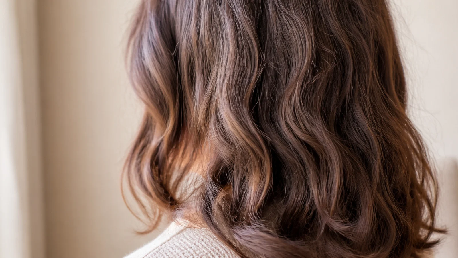 Loose beachy waves falling from a centre part after an overnight braid