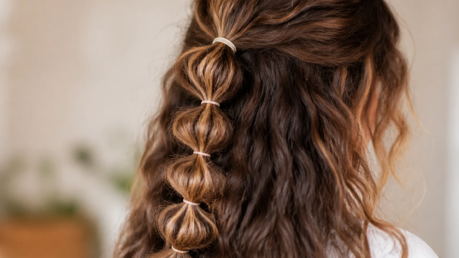 A ponytail divided into rounded sections by evenly spaced elastics