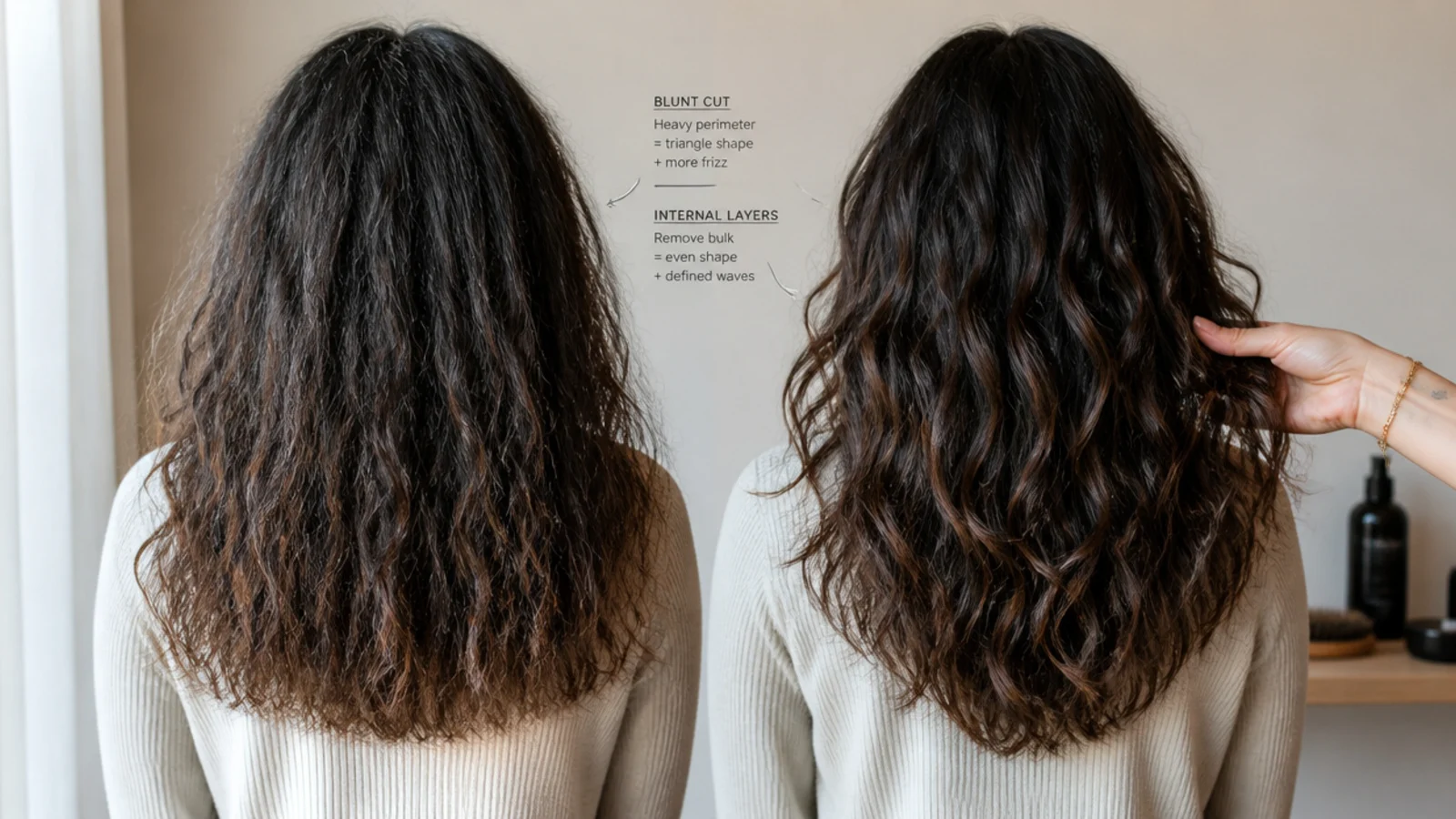 A stylist point cutting into the ends of thick textured hair