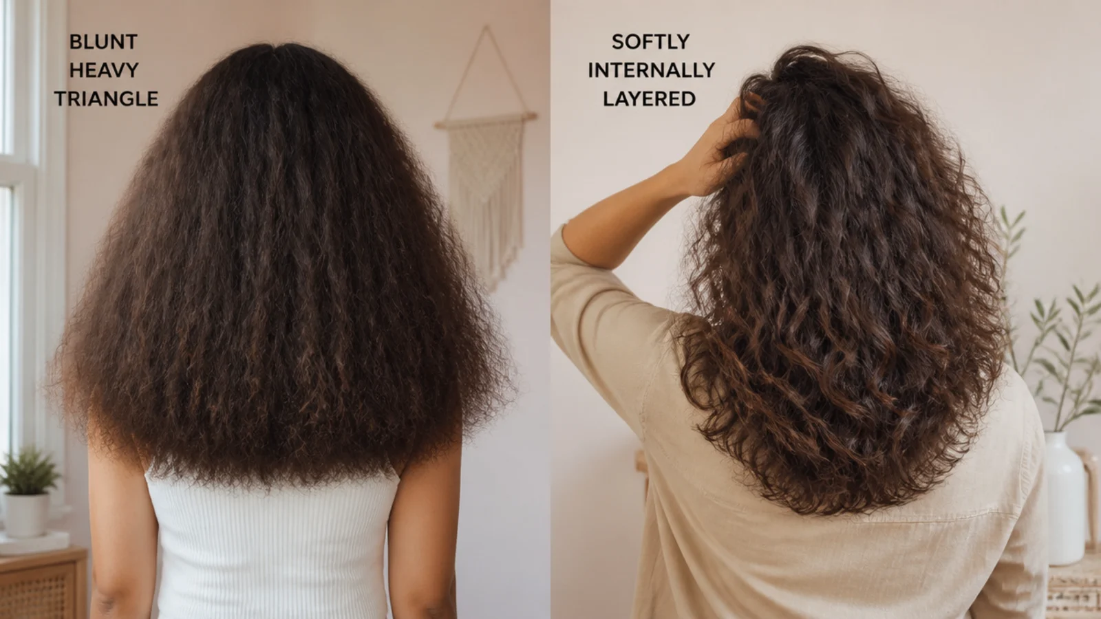 A stylist holding a section of hair up to check the ends for splitting