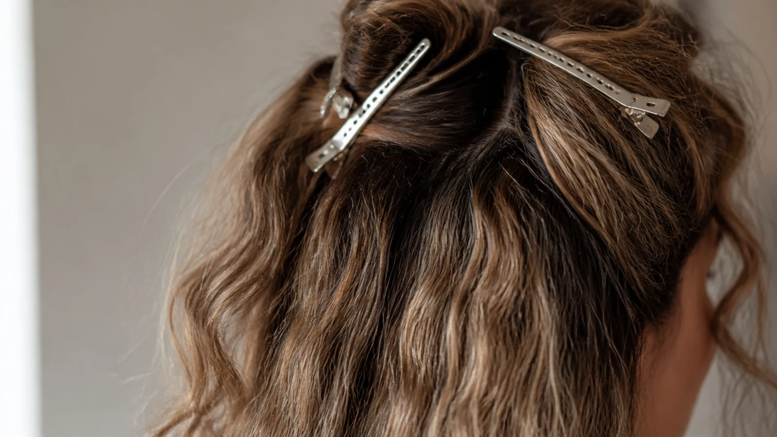 Small metal clips set at the roots along a parting to hold lift while drying