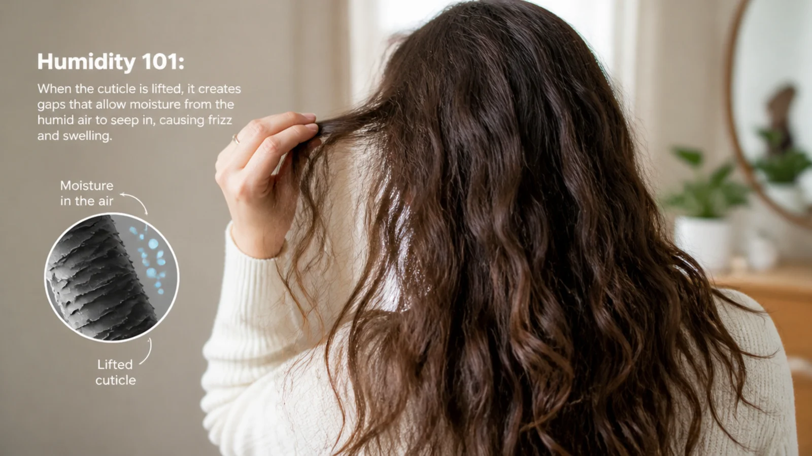 Extreme close crop of a hair section showing raised strands against smooth length