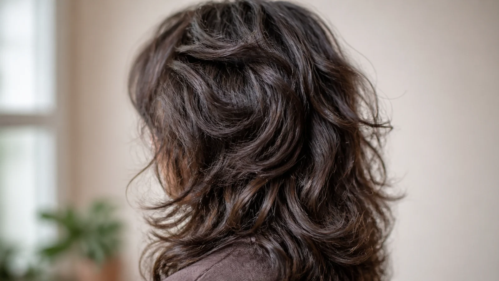 A wolf cut with short layers at the crown and longer pieces underneath