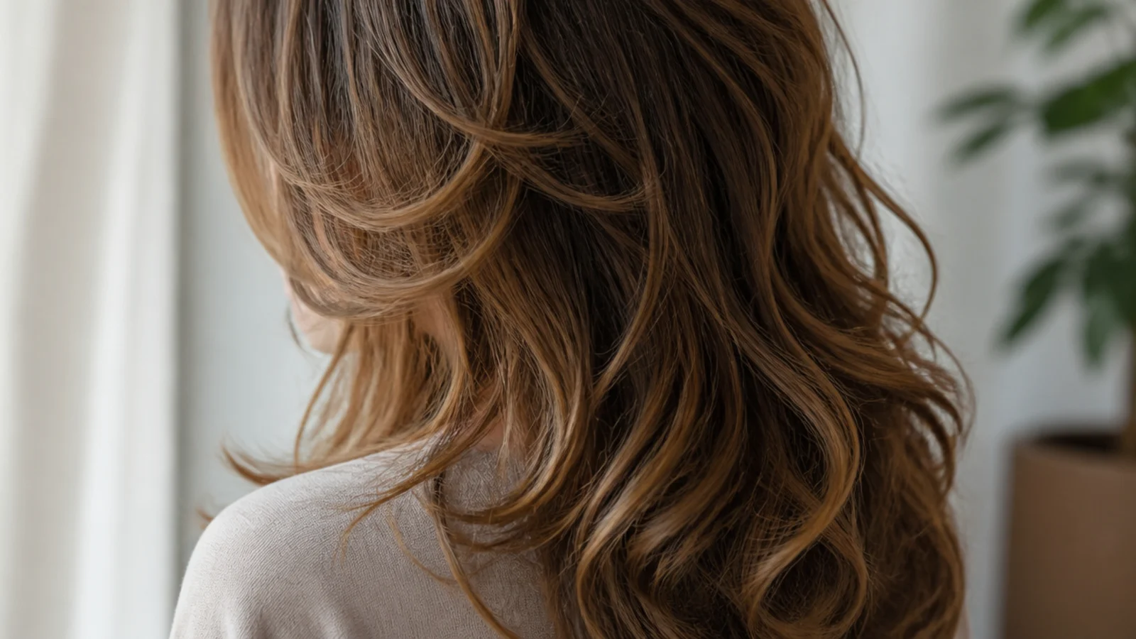 Long hair with the shortest face framing pieces beginning below the chin