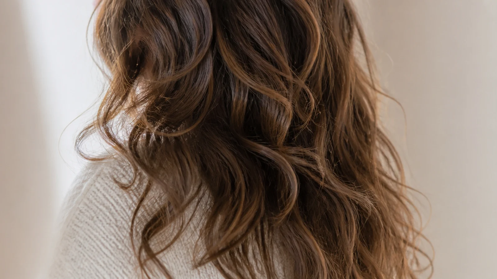 Long hair with softly blended layers photographed from behind
