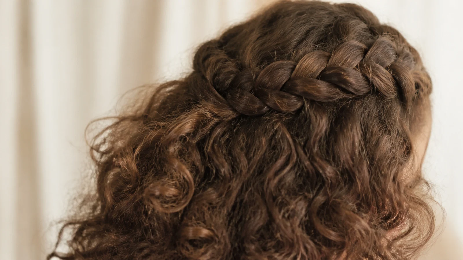 A dutch braid running around the crown of the head like a band