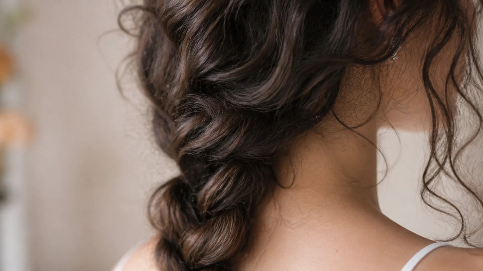 A loose braid falling over one shoulder from a low starting point