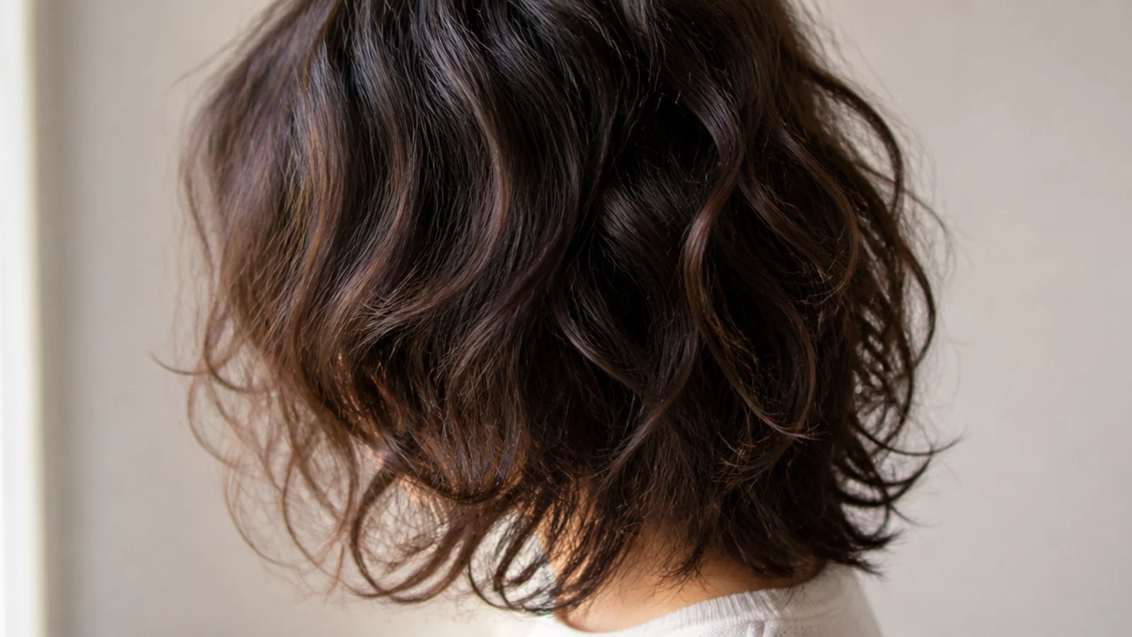 A shoulder length shag with layers falling through the mid lengths