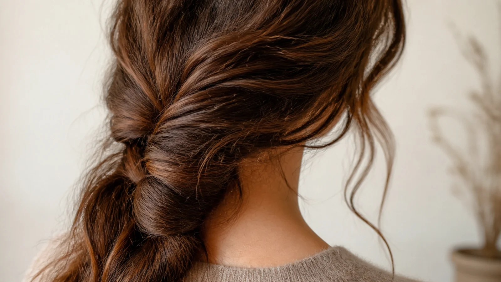 A loose braid pulled over one shoulder with soft pieces left at the temple