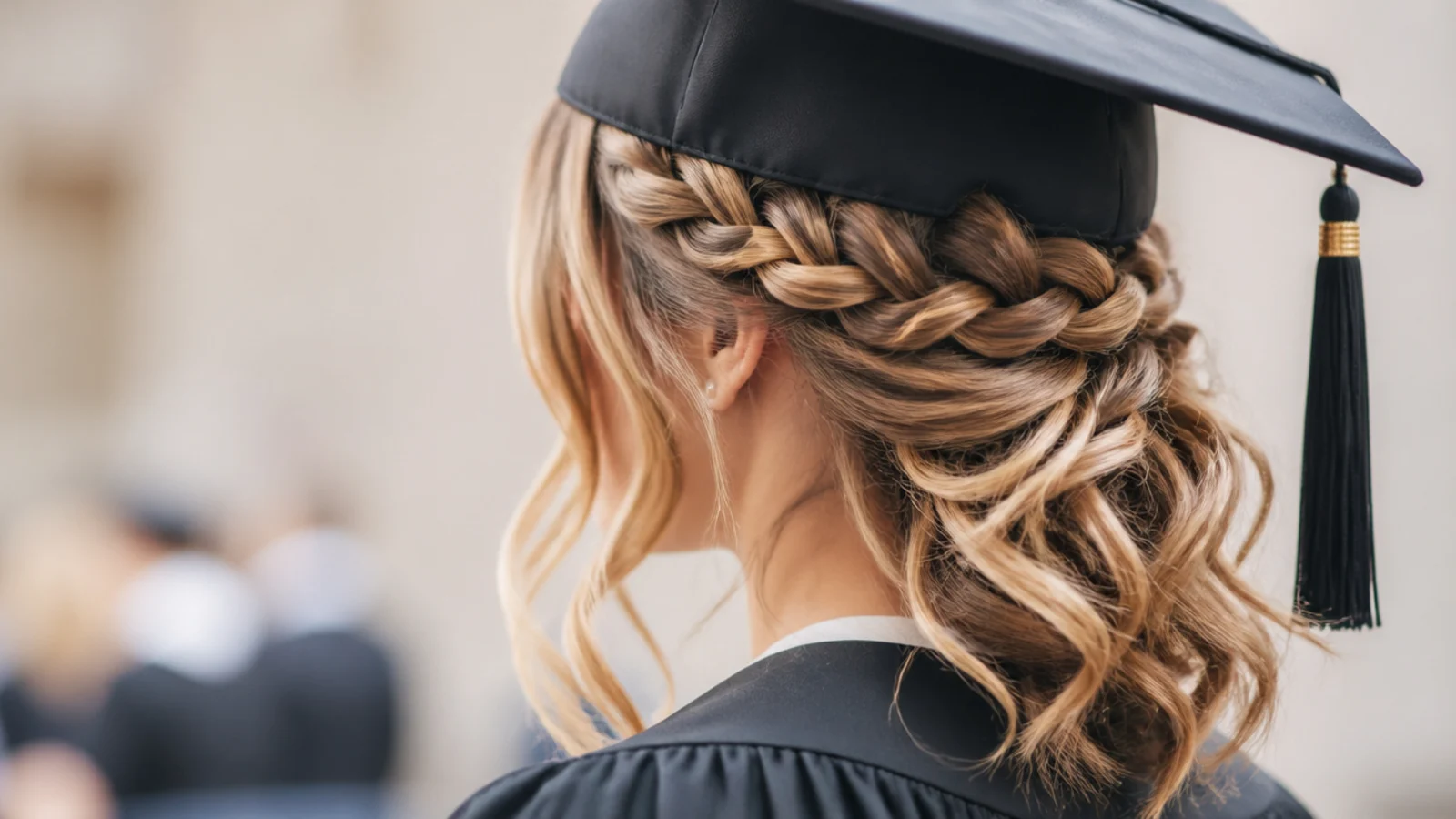 A flat braid curving around the back of the crown with smooth hair at the front