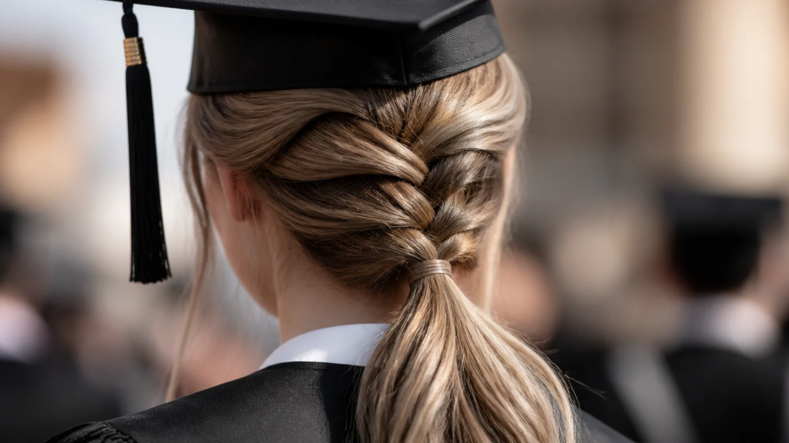 A twisted rope braid falling from a ponytail base at the back of the head