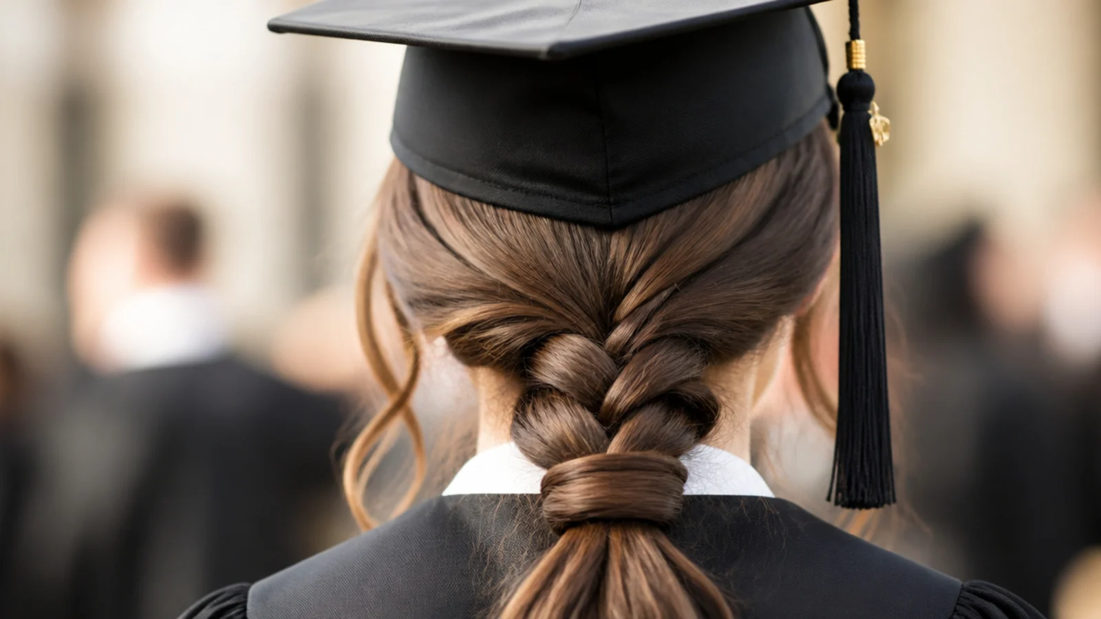 A low ponytail plaited from the elastic down to the ends