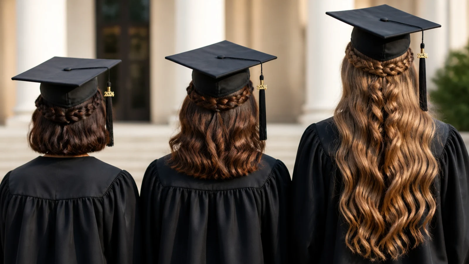 Three braided styles shown side by side on short, shoulder length and very long hair