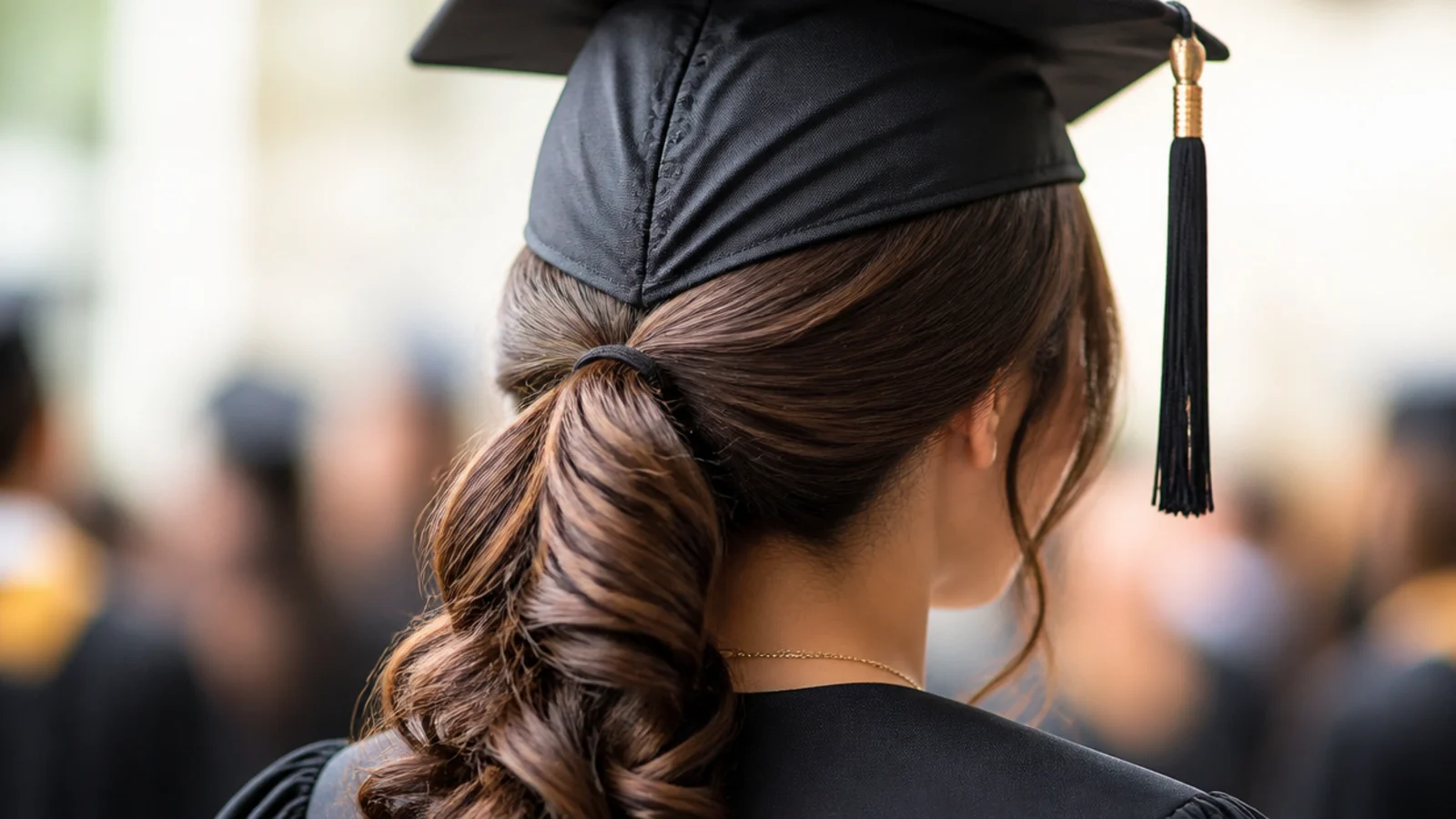 A low ponytail with roughed up texture through the length