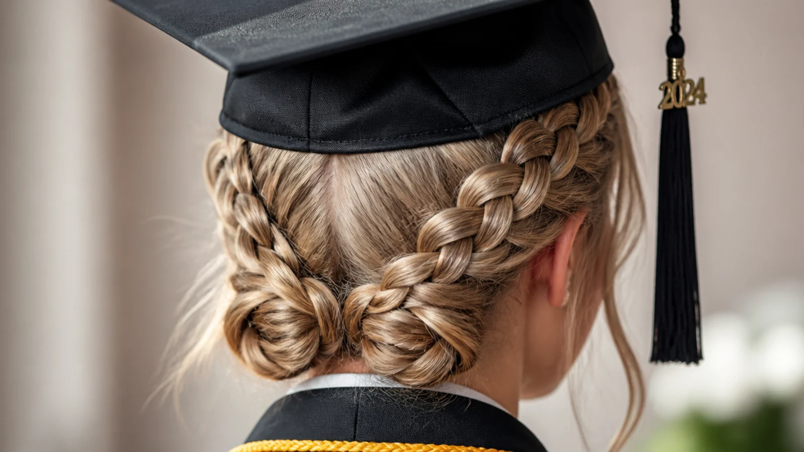 Two simple braids starting below the ears and falling forward over the shoulders