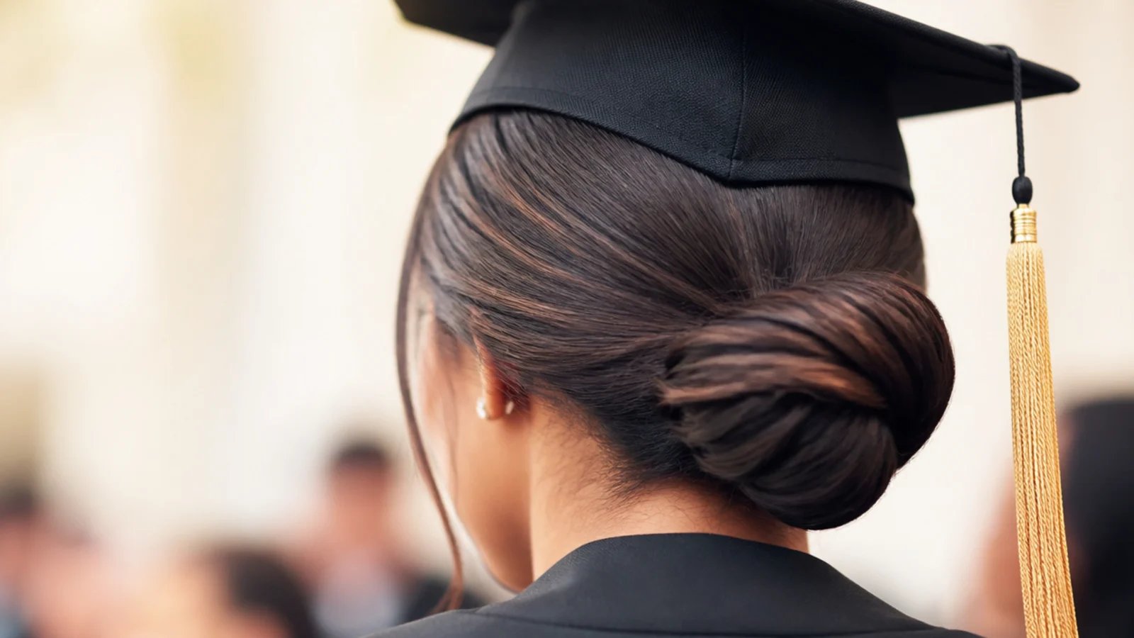 A tightly slicked bun with a glossy flat crown and clean hairline