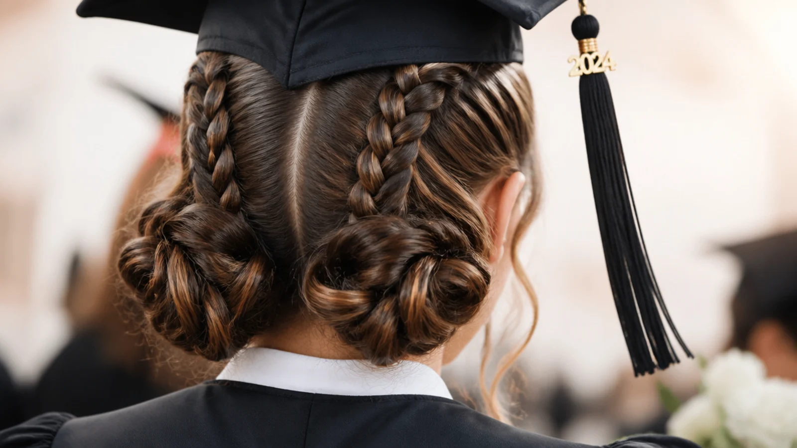 Two raised Dutch braids running from the front hairline to the nape