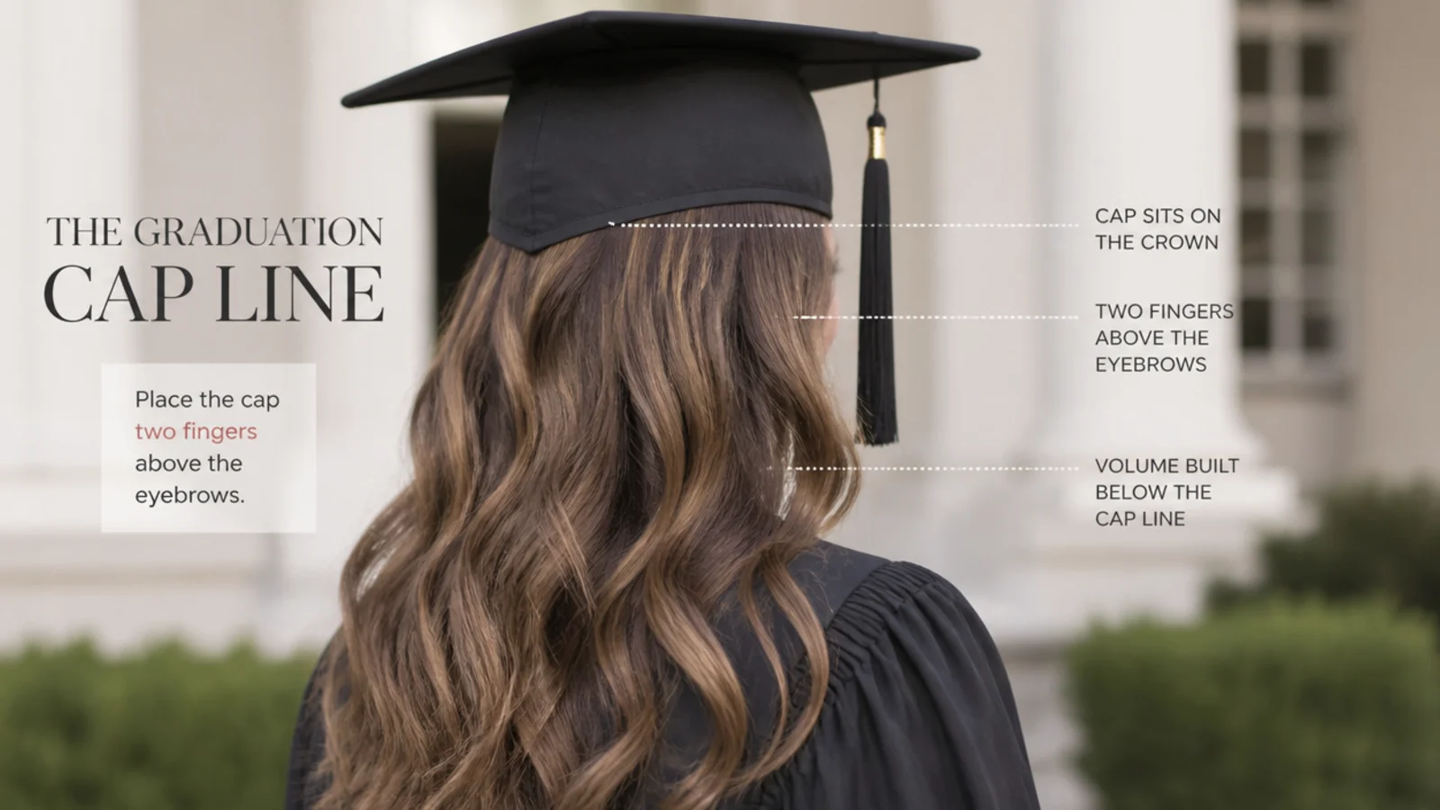 A cap held against the head with a clip marking where the front edge crosses the hair