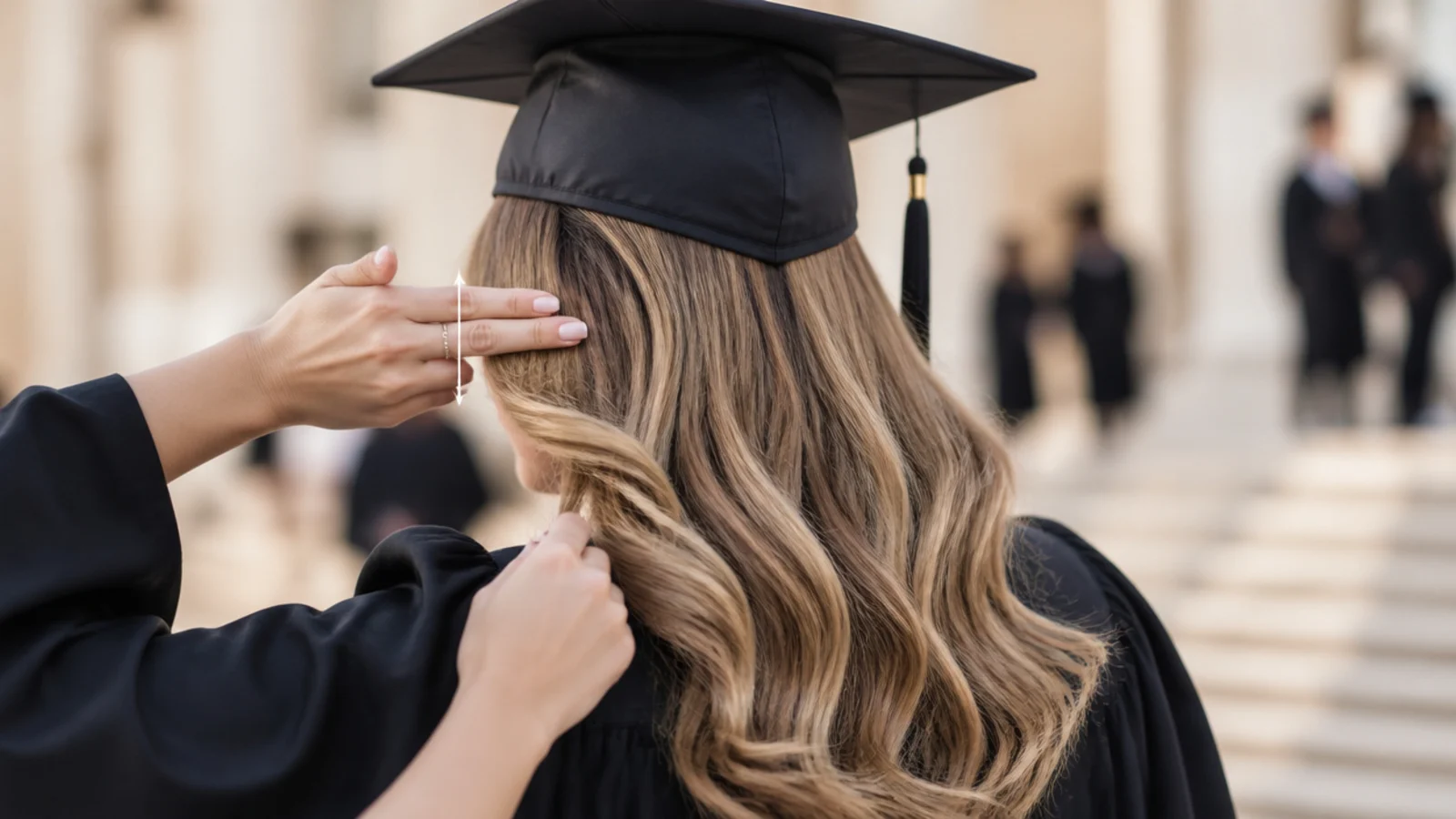 A cap held in place while a clip is set at the point the front edge crosses the hair